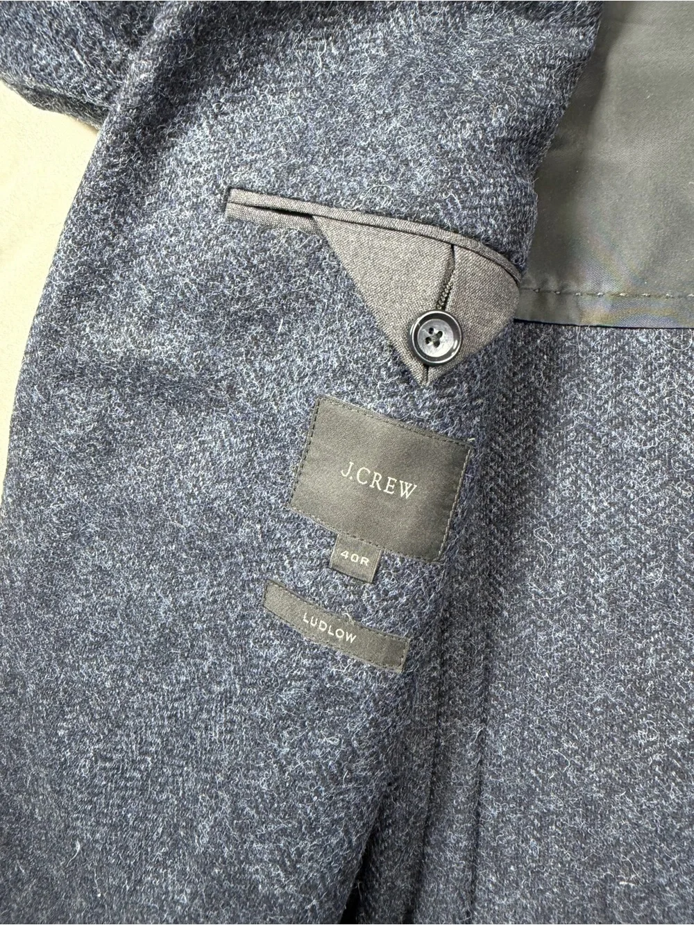 J. Crew 40R Ludlow Herringbone MOON British Cloth Navy Two-Button Sport Coat